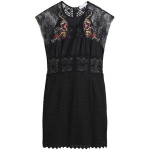 Designer dress by Sandro Paris Chic Black and Pink Sheath Mini Dress